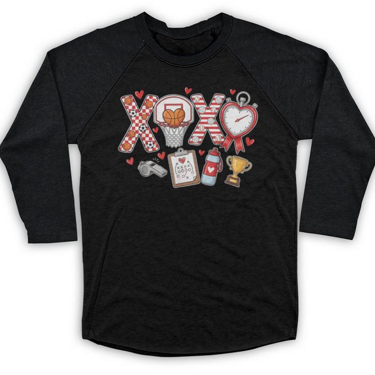 XOXO Physical Education Valentines Day Baseball Football Men Baseball Raglan Shirt