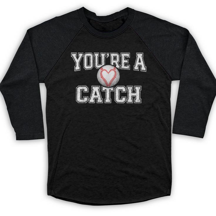 You'Re A Catch Baseball Pun Heart Kids Boys Valentines Baseball Raglan Shirt