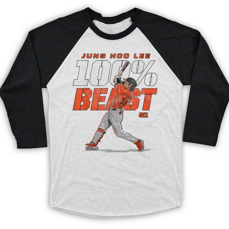 100 Beast Jung Hoo Lee San Francisco Baseball MLBPA Baseball Raglan Shirt 100 Beast Jung Hoo Lee San Francisco Baseball MLBPA Baseball Raglan Shirt