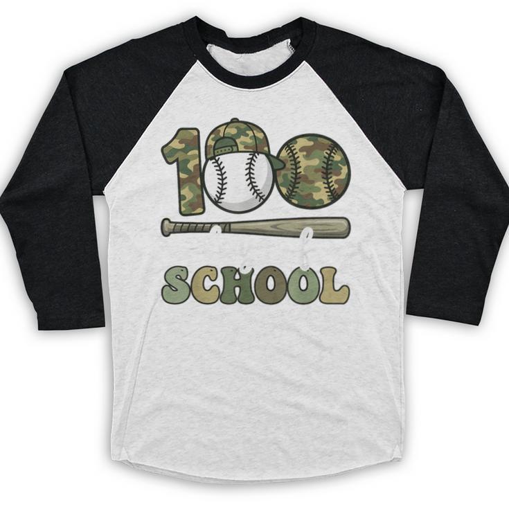 100 Days Of School Baseball Camo Art For Boys Kids Students Baseball Raglan Shirt