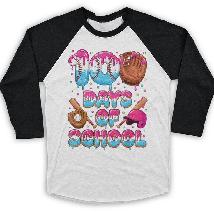 100 Days Of School Baseball Donut Dripping Teacher Boys Kids Baseball Raglan Shirt