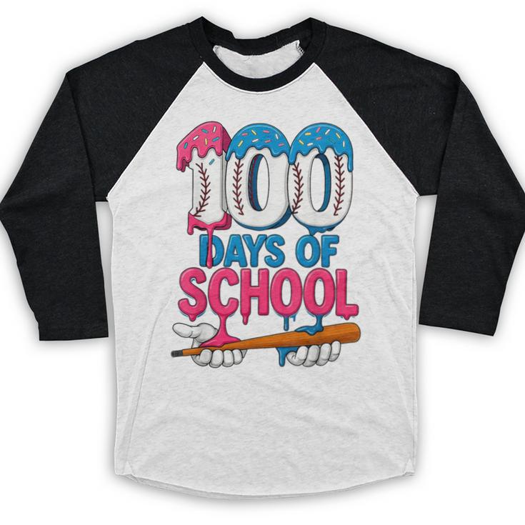 100 Days Of School Baseball Drip Bat 100th Day Of School Boy Baseball Raglan Shirt