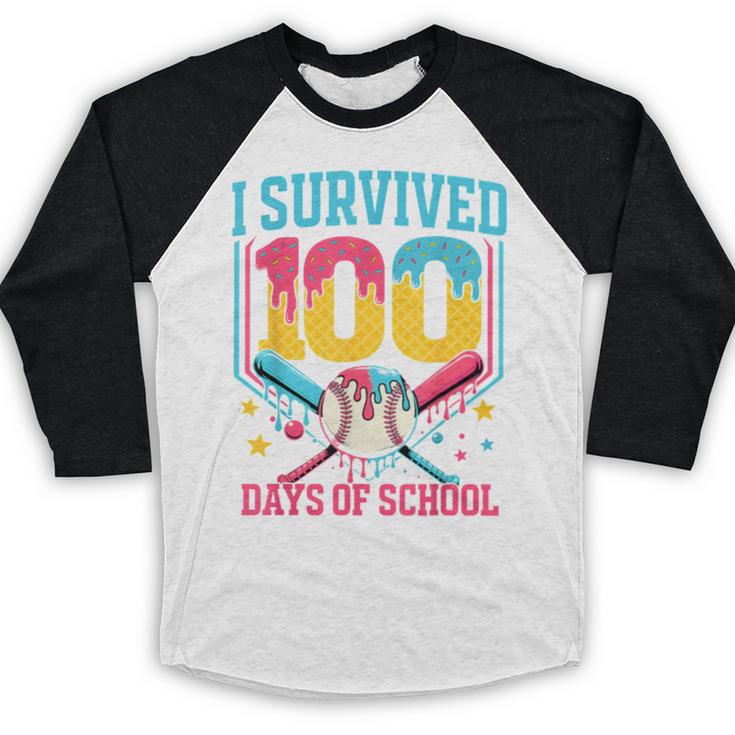 100 Days Of School Baseball Drip 100 Days Boy Girl Kids Baseball Raglan Shirt