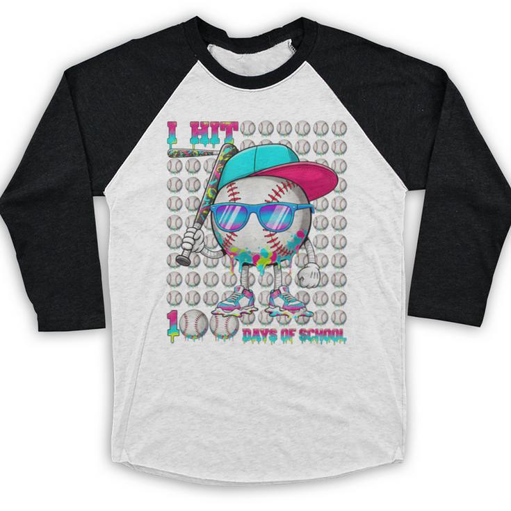 100 Days Of School Baseball Drip Ice Cream Boys Kids Baseball Raglan Shirt