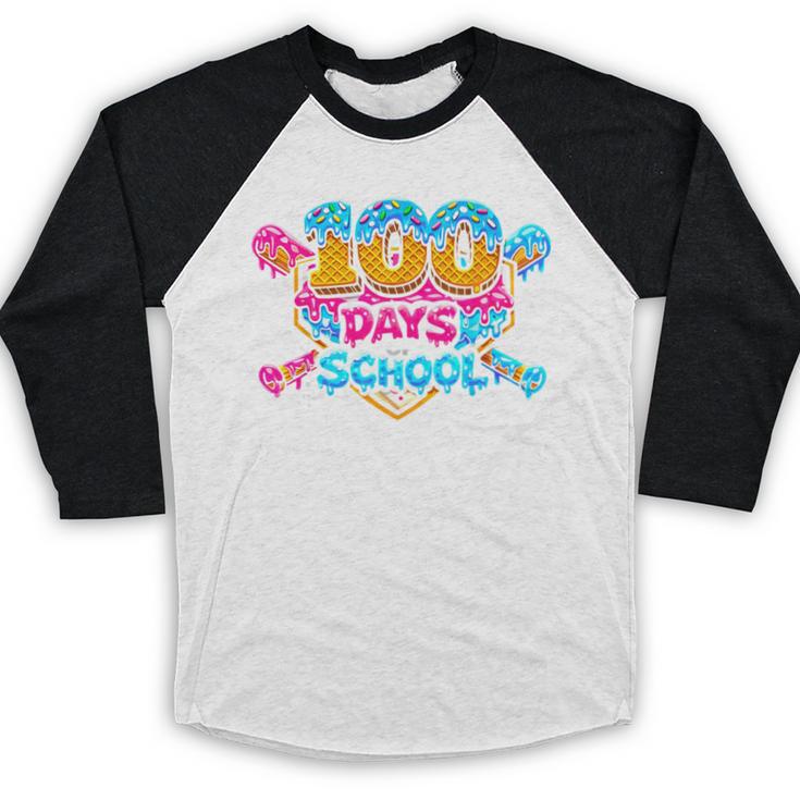 100 Days Of School Baseball Drip Ice Cream Costume Teachers Baseball Raglan Shirt