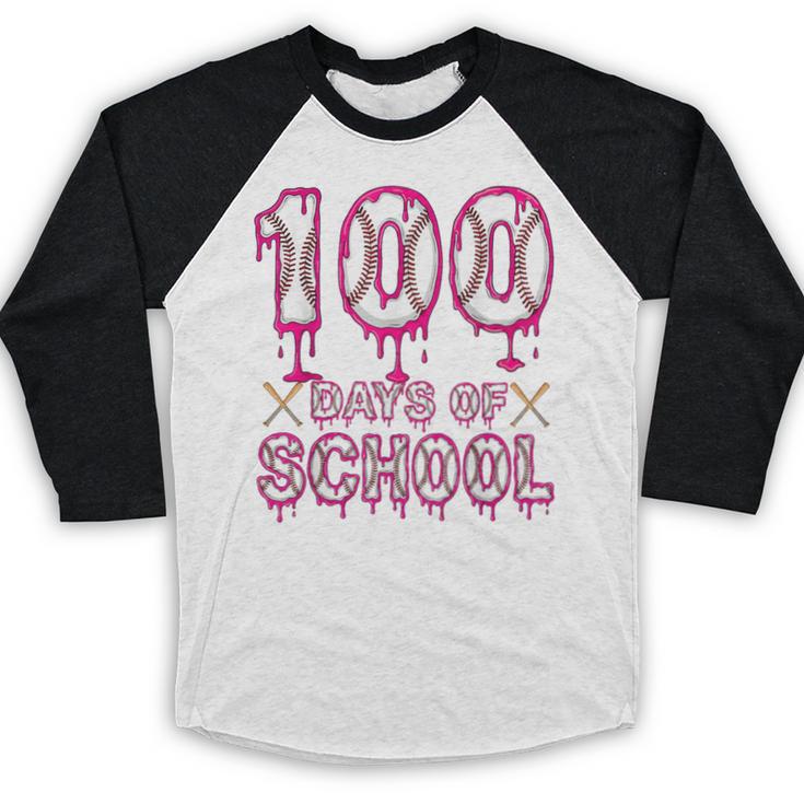 100 Days Of School Baseball Ice Cream Drip 100th Day Boys Baseball Raglan Shirt