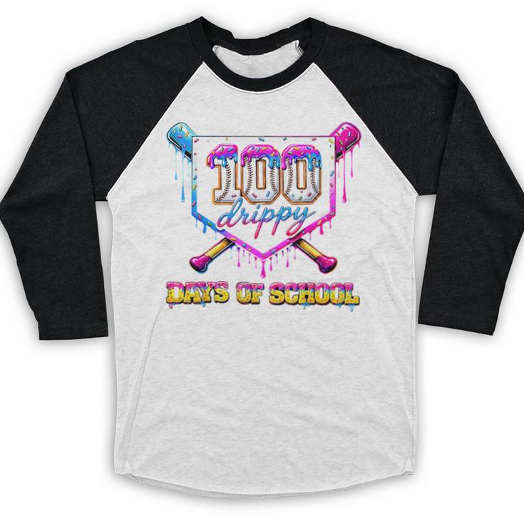 100 Drippy Days Of School Baseball For Boy Kids Baseball Raglan Shirt