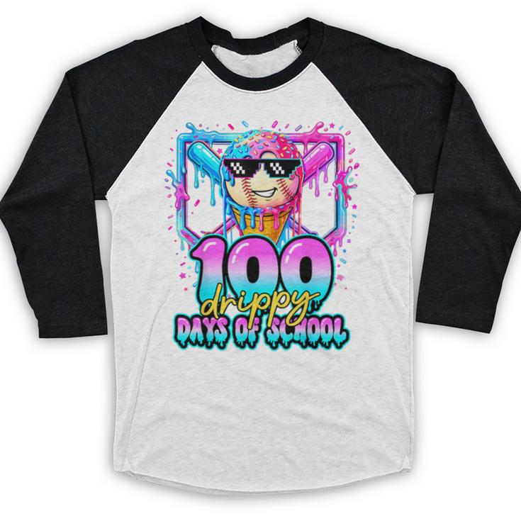 100 Drippy Days Of School Baseball Ice Cream 100th Day Boys Baseball Raglan Shirt 100 Drippy Days Of School Baseball Ice Cream 100th Day Boys Baseball Raglan Shirt