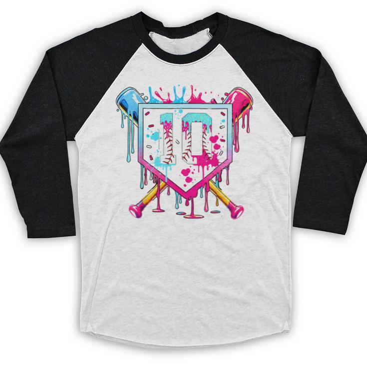 10th Birthday Boys Baseball Ice Cream Drip Boys Baseball Baseball Raglan Shirt