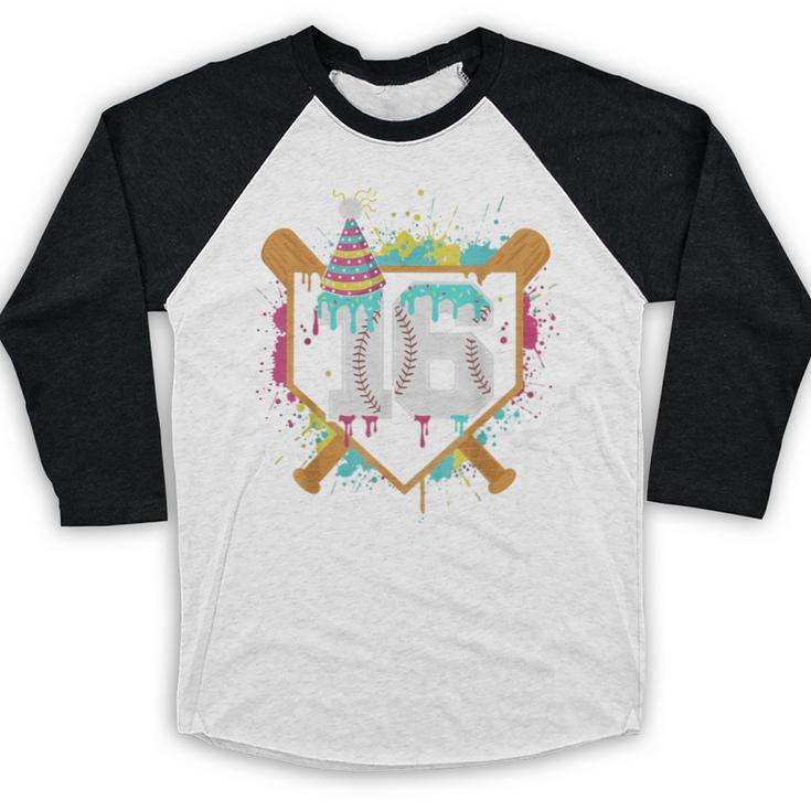 16th Birthday Baseball Drip Number 16 Year Old Birthday Boy Baseball Raglan Shirt