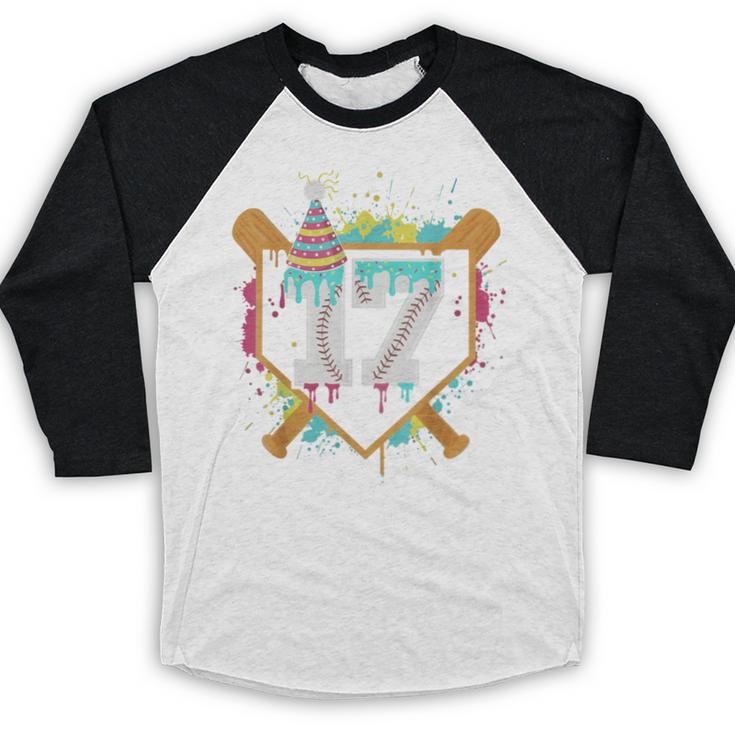 17th Birthday Baseball Drip Number 17 Year Old Birthday Boy Baseball Raglan Shirt