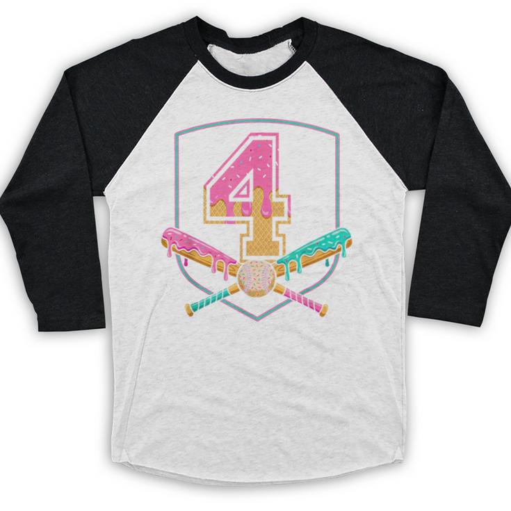 4th Birthday Baseball Bat Ice-Cream Drip 4yrs Old Boys Girls Baseball Raglan Shirt 4th Birthday Baseball Bat Ice-Cream Drip 4yrs Old Boys Girls Baseball Raglan Shirt