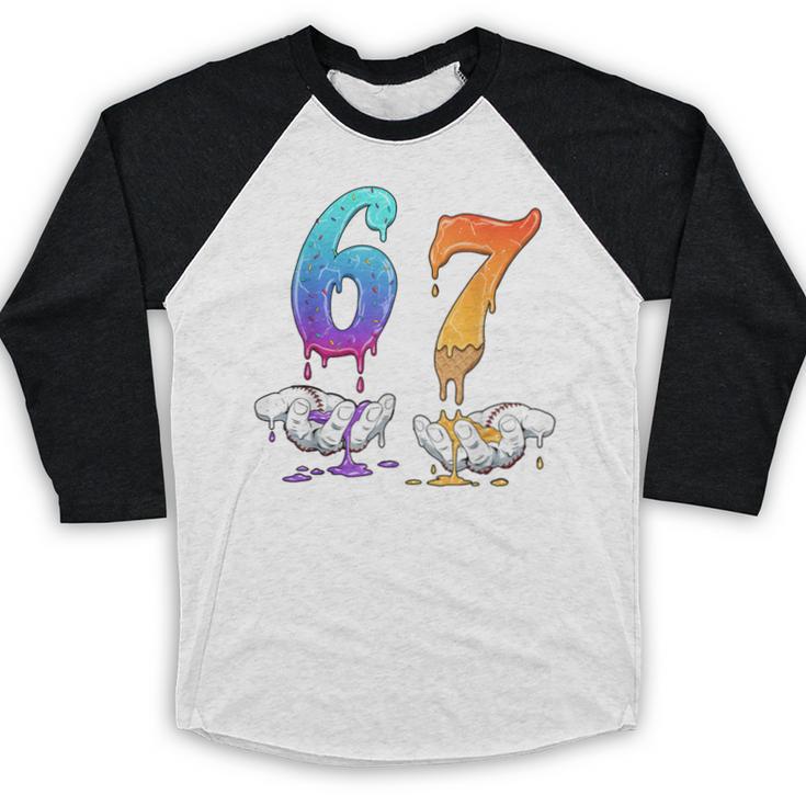 6 7 Six Seven Meme Hands Ice Cream Baseball Drip Boy Girl Baseball Raglan Shirt