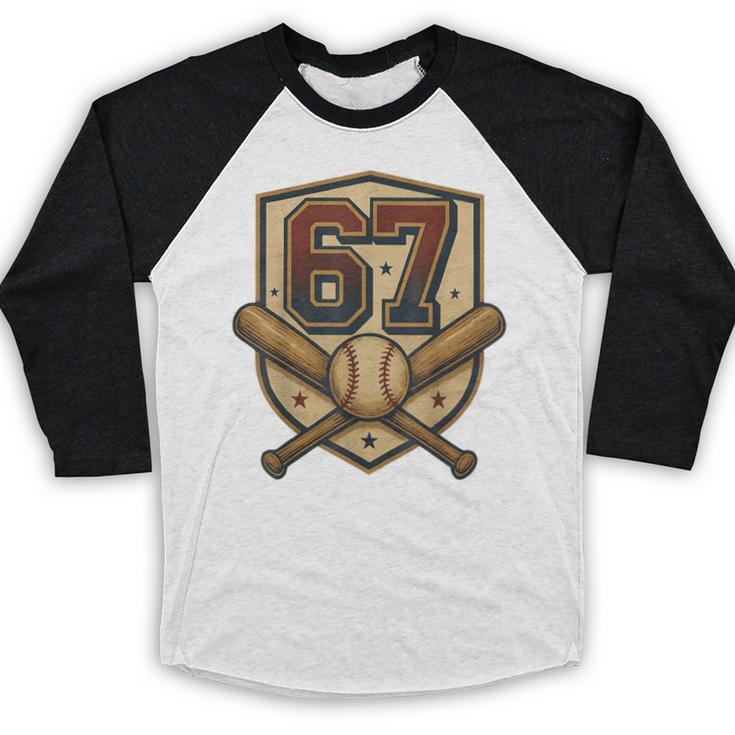 67 Baseball Meme Vintage Sports Crest Retro 67 Player Baseball Raglan Shirt