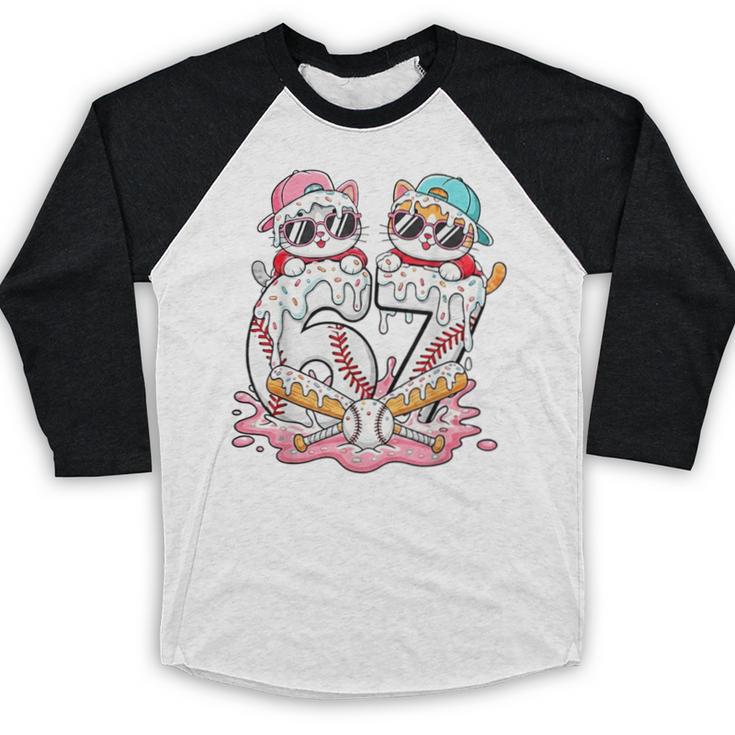 67 Meme Kawaii Cats Baseball Ice Cream Drip 6 7 Kids Baseball Raglan Shirt