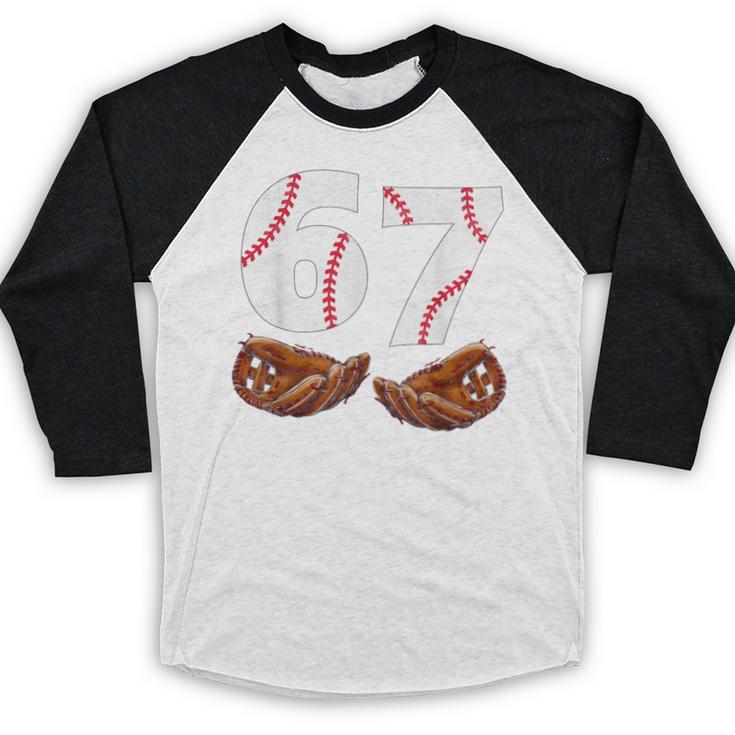 67 Trend Baseball Glove Number Style Baseball Raglan Shirt