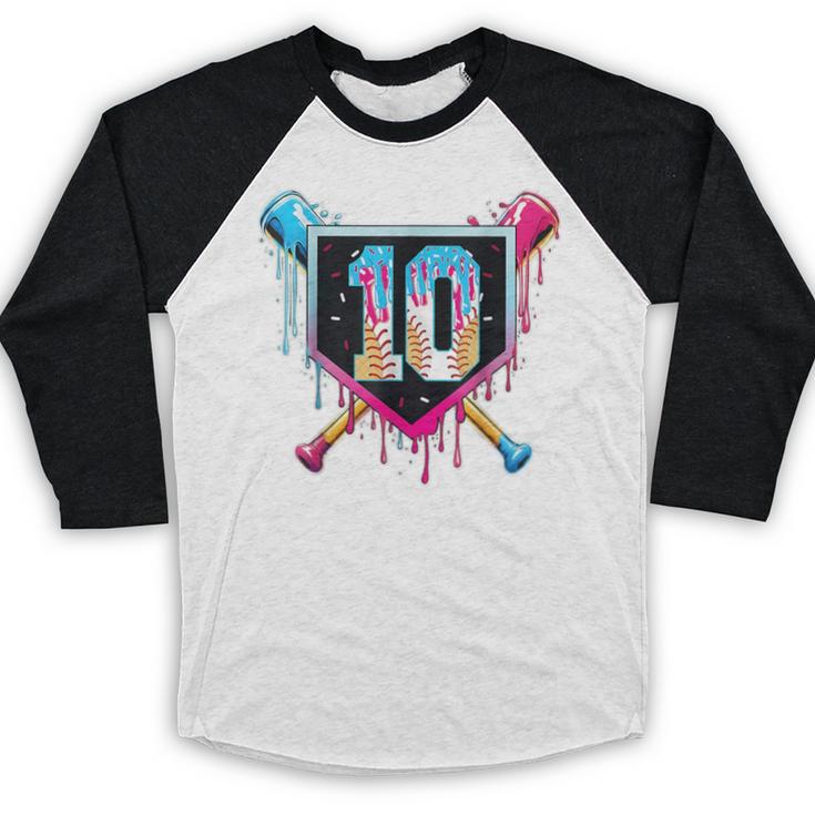 Baseball 10 Year Old Boy Ice Cream Drip 10th Birthday Player Baseball Raglan Shirt Baseball 10 Year Old Boy Ice Cream Drip 10th Birthday Player Baseball Raglan Shirt