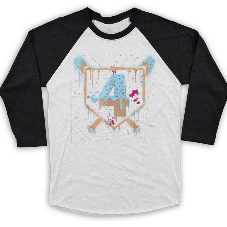 Baseball 4 Year Old Ice Cream Drip 4th Birthday Boy Number 4 Baseball Raglan Shirt