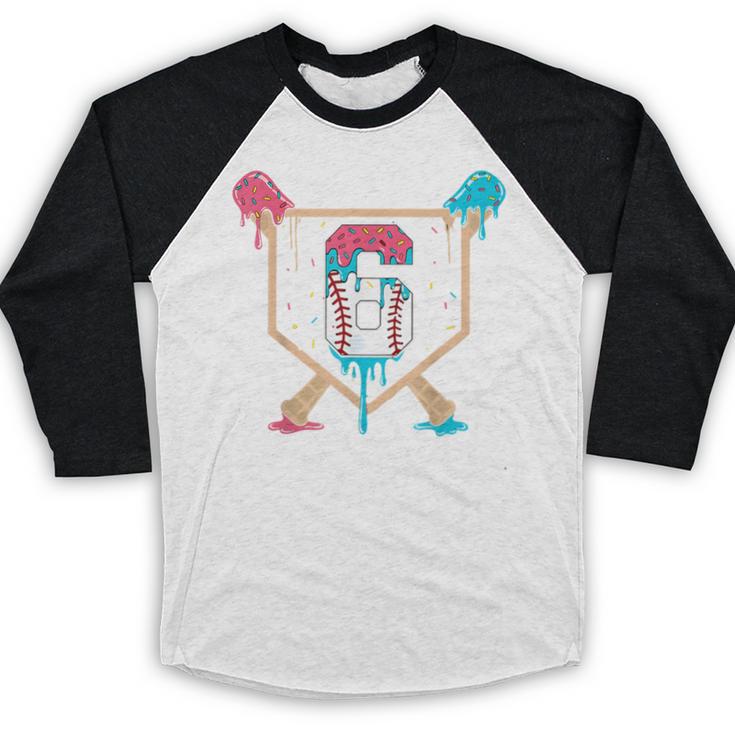 Baseball 6 Year Old Ice Cream Drip 6th Birthday Boys Player Baseball Raglan Shirt
