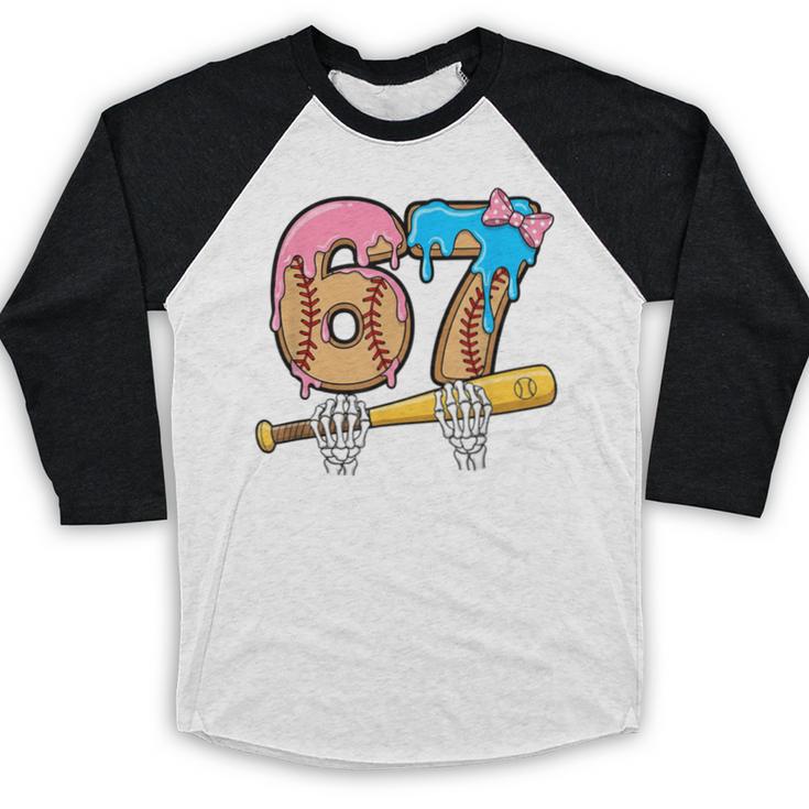 Baseball 67 Ice Cream Drip Skeleton Six Seven Boys Meme Baseball Raglan Shirt