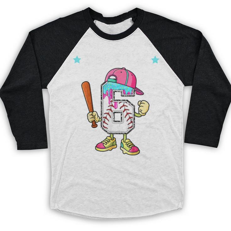Baseball 6th Birthday Boy Ice Cream Drip Bruh I'm 6 Year Old Baseball Raglan Shirt