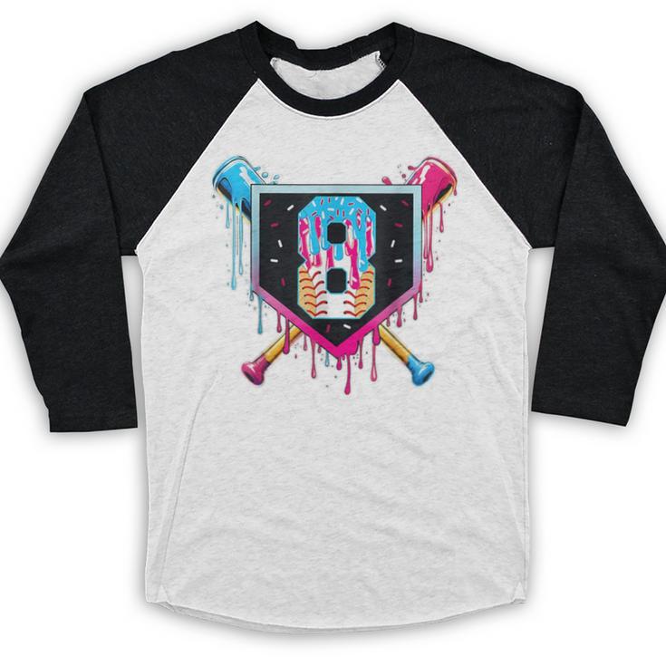Baseball 8 Year Old Boy Ice Cream Drip 8th Birthday Player Baseball Raglan Shirt Baseball 8 Year Old Boy Ice Cream Drip 8th Birthday Player Baseball Raglan Shirt