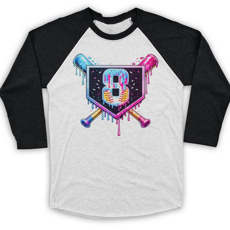 Baseball 8 Year Old Ice Cream Drip 8th Birthday Party Baseball Raglan Shirt Baseball 8 Year Old Ice Cream Drip 8th Birthday Party Baseball Raglan Shirt