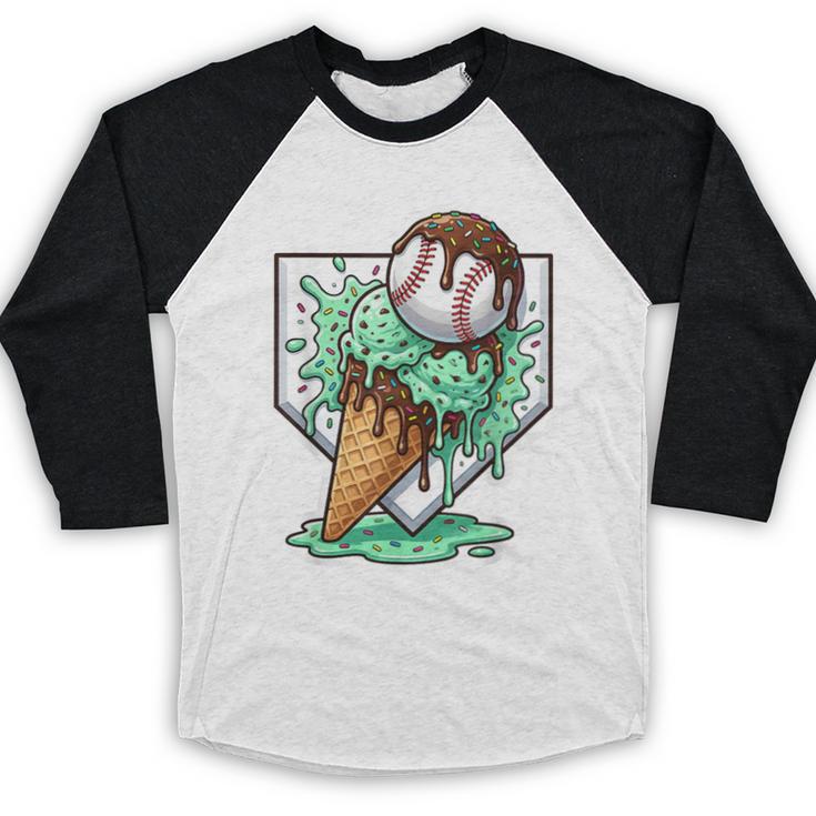 Baseball Boys Ice Cream Drip Baseball Boys Youth Mint Choco Baseball Raglan Shirt