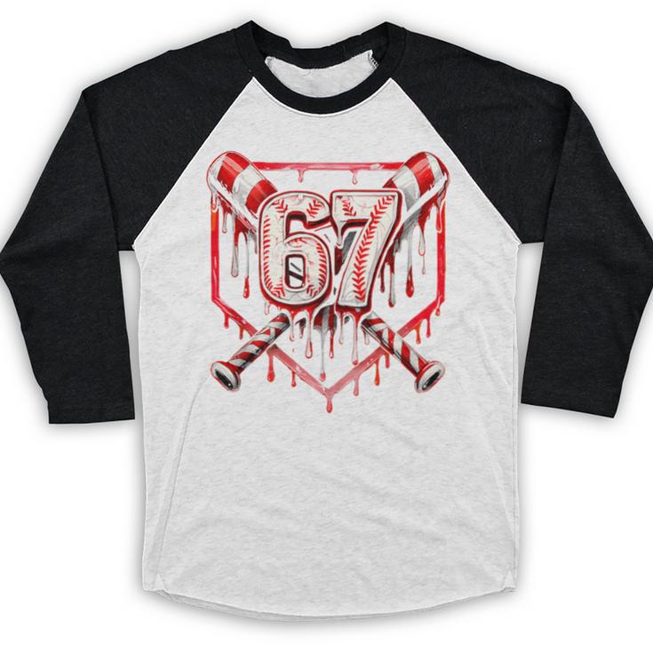 Baseball Candy Cane Drip 6 7 Six Seven Meme Christmas Boys Baseball Raglan Shirt