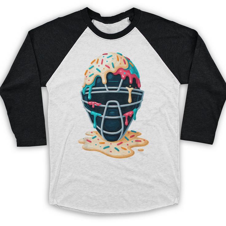 Baseball Catcher Mask Ice Cream Dripping Baseball Boy Youth Baseball Raglan Shirt