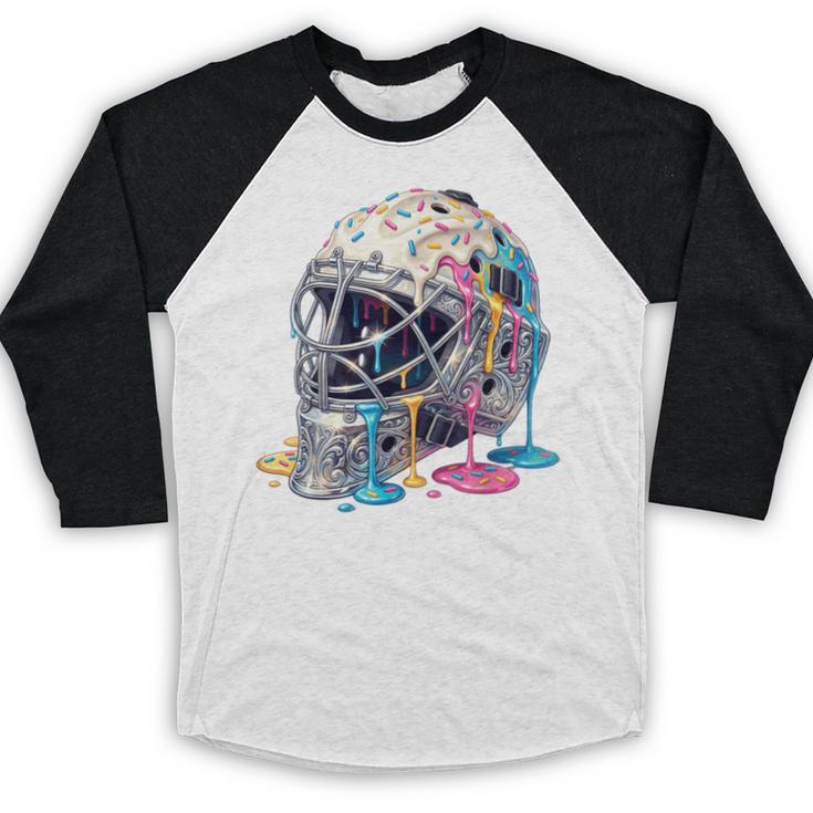 Baseball Catcher Mask Ice Cream Dripping Baseball Boys Baseball Raglan Shirt