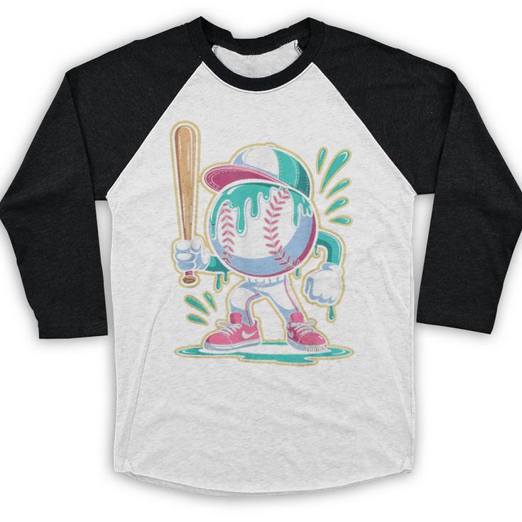Baseball Character Cartoon Batter Drip Style Women Men Baseball Raglan Shirt