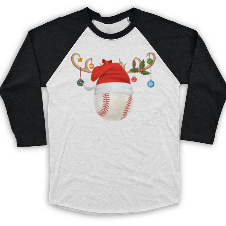 Baseball Christmas Reindeer Santa Hat Sports Player Xmas Baseball Raglan Shirt