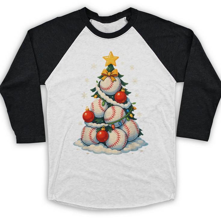 Baseball Christmas Tree Lights Santa Sport Player Lover Xmas Baseball Raglan Shirt