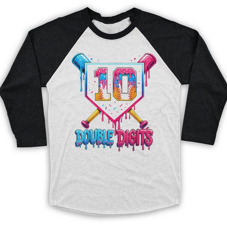 Baseball Drip 10th Birthday Boy Double Digits Ice Cream Drip Baseball Raglan Shirt