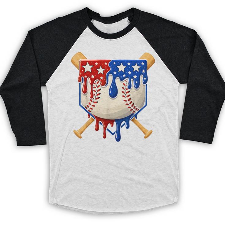 Baseball Drip American Flag Home Plate 4th Of July Patriotic Baseball Raglan Shirt