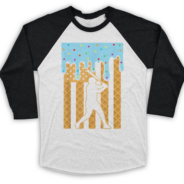 Baseball Drip Dripping Ice Cream Sport Player American Flag Baseball Raglan Shirt