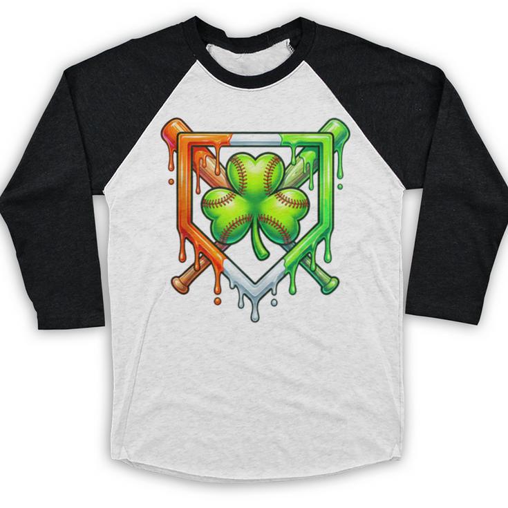 Baseball Drip Ice Cream St Patricks Day Shamrock Lucky Baseball Raglan Shirt