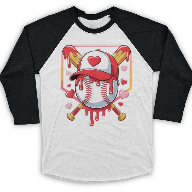 Baseball Heart Valentines Day Baseball Ice Cream Drip Boys Baseball Raglan Shirt