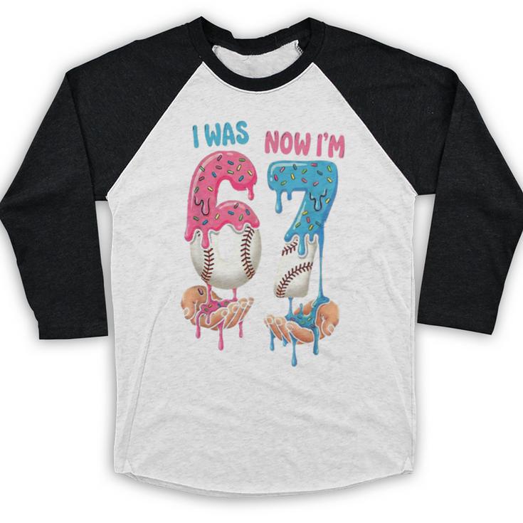 Baseball Ice Cream I Was 6 Now I'm 7 67 Birthday Boy Baseball Raglan Shirt