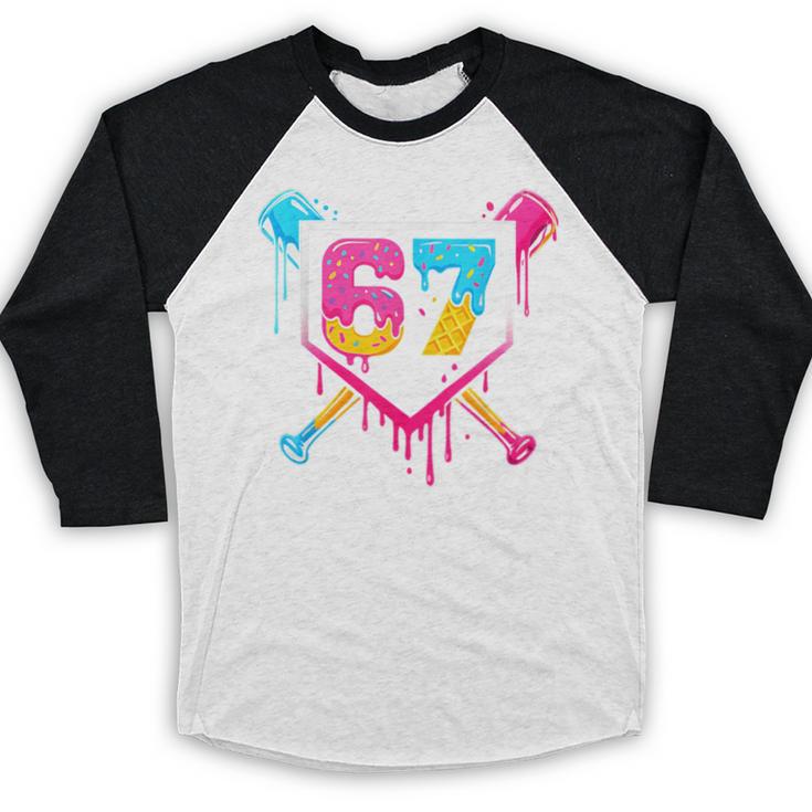 Baseball Ice Cream Drip 67 Meme Six Seven 67th Birthday Baseball Raglan Shirt Baseball Ice Cream Drip 67 Meme Six Seven 67th Birthday Baseball Raglan Shirt
