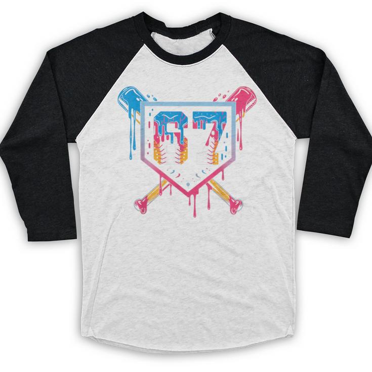 Baseball Ice Cream Drip Number 67 Player 67th Birthday 6 7 Baseball Raglan Shirt Baseball Ice Cream Drip Number 67 Player 67th Birthday 6 7 Baseball Raglan Shirt