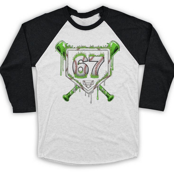 Baseball Ice Cream Drip Number 67 Player 67th Birthday Kids Baseball Raglan Shirt Baseball Ice Cream Drip Number 67 Player 67th Birthday Kids Baseball Raglan Shirt