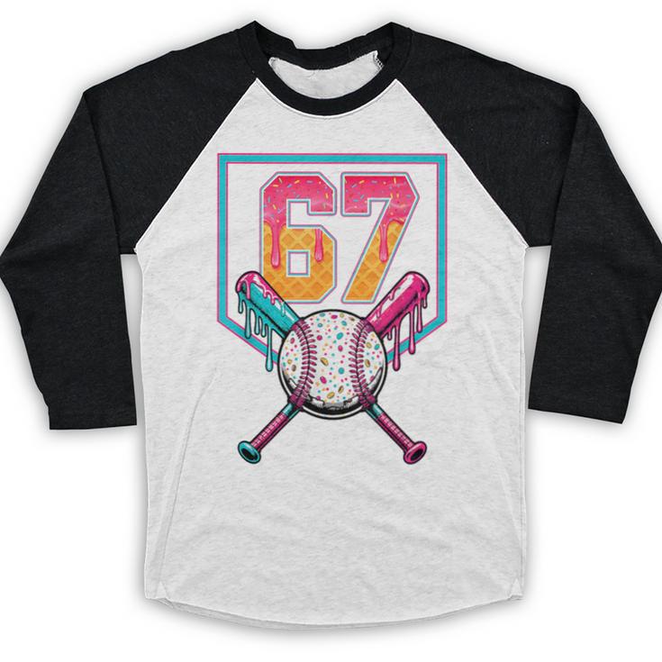 Baseball Ice Cream Drip Number 67 Player 67th Birthday Men Baseball Raglan Shirt