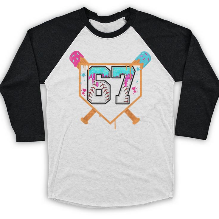 Baseball Ice Cream Drip Number 67 Player Six Seven Meme 6 7 Baseball Raglan Shirt Baseball Ice Cream Drip Number 67 Player Six Seven Meme 6 7 Baseball Raglan Shirt