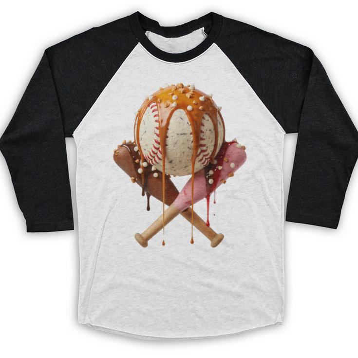 Baseball Ice Cream Drip Style Melting Ice Cream Youth Teen Baseball Raglan Shirt