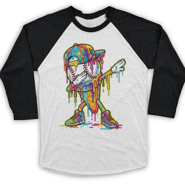 Baseball Ice Cream Dripping Dabbing Baseball Drip Baseball Raglan Shirt