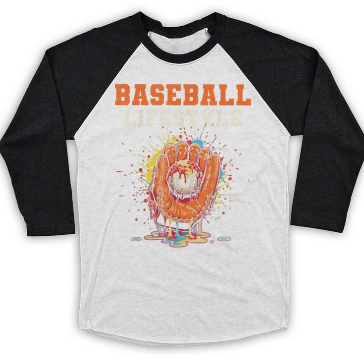 Baseball Lifestyle Ice Cream Drip Baseball Glove Crossed Bat Baseball Raglan Shirt