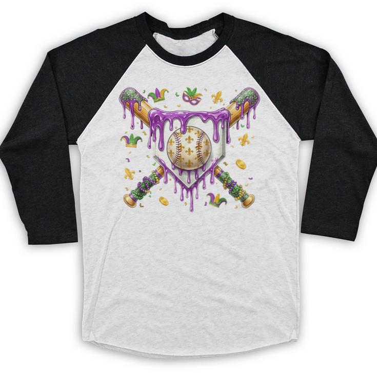 Baseball Mardi Gras Carnival Party Mask Ice Cream Drip Boys Baseball Raglan Shirt