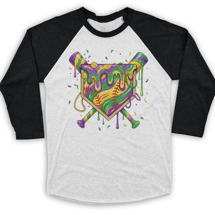 Baseball Mardi Gras Home Plate Ice Cream Drip Carnival Mask Baseball Raglan Shirt